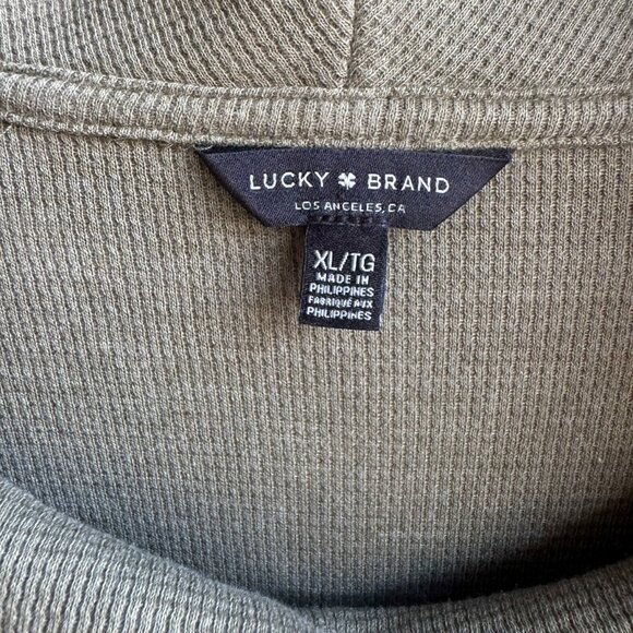 Lucky Brand Hi-Lo Long Sleeve Cowl Neck Olive Green Waffle Knit Sweater Size XL - Picture 4 of 8
